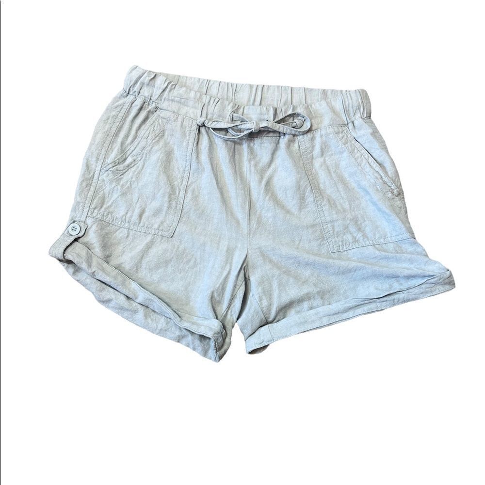 JOE FRESH Pale Blue Linen Blend Lightweight Cuffed Drawstring Short S